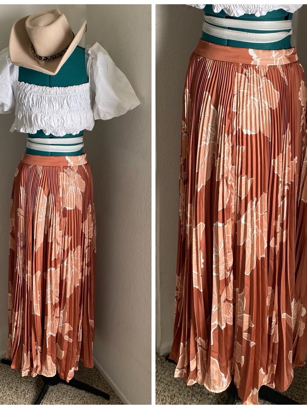 Hutch Rust Maxi Skirt with Cream Floral Print M